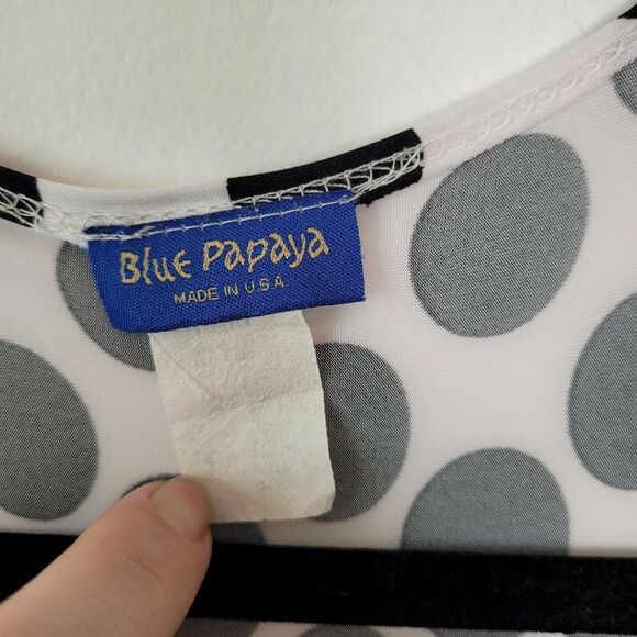 Blue Papaya Maxi Dress Polka Dot Black White Pinup Empire Waist Modest Small - Picture 9 of 9